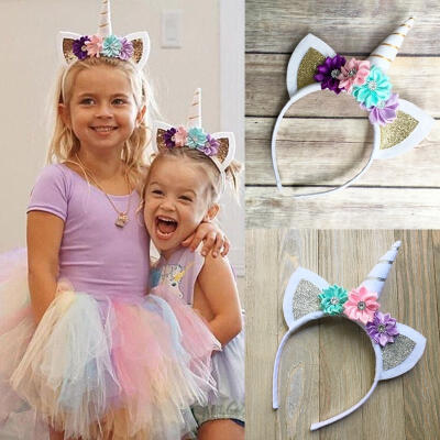 

Magical Unicorn Horn Floral Head Party Kid Headband Fancy Dress Decorative Gifts
