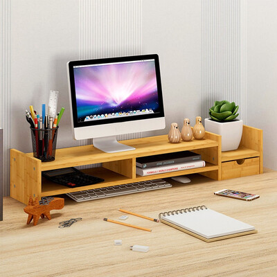 

Siaonvr Bamboo Monitor Stand Riser Laptop TV Stand With 2-Tier Storage Organize Drawers