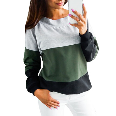 

Casual Color Block Bandage Backless Long Sleeve Sweatshirt Women Loose Pullover