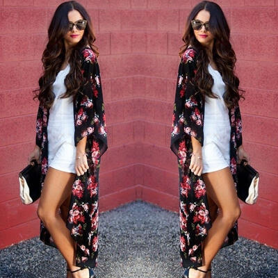 

Women Ladies Floral Open Cape Casual Coat Loose Blouse kimono Jacket Cardigan