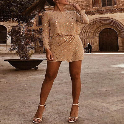 

Glitter Solid Color Sequins Long Sleeve Shift Dress