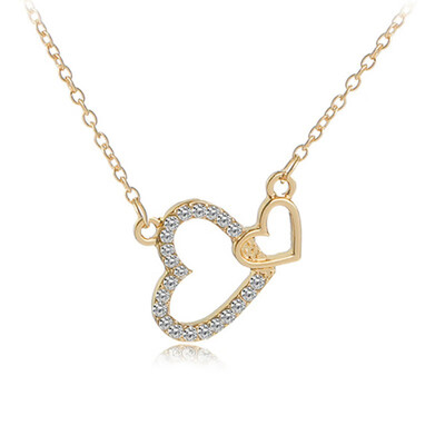 

Woman jewelry Girl Ladies Gifts Rhinestone Crystal Double Hearts Female Necklace Romantic Cute Drilling
