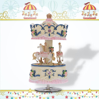 

Muslady Laxury Windup 3-horse Carousel Music Box ArtwareGift Melody Castle in the Sky PinkPurpleBlueGold Shade for Option