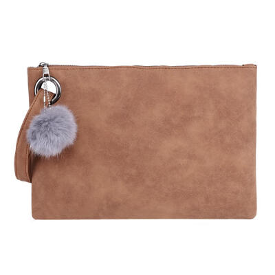 

Elegant Women Scrub PU Leather Clutch Lady Wristlet Simple Pure Color Purse