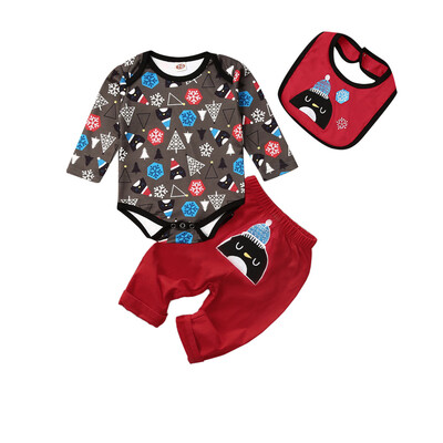

2019 Newborn Kids Boy Girl Christmas Outfits Set Romper Bodysuit Leggings Bibs