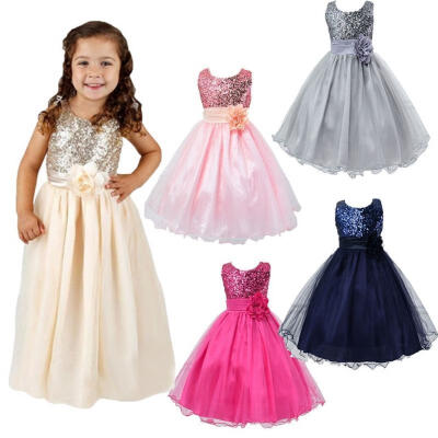 

Flower Girl Kids Baby Xmas Bridesmaid Party Formal Sequin Ball Gown Dress 2-10Y