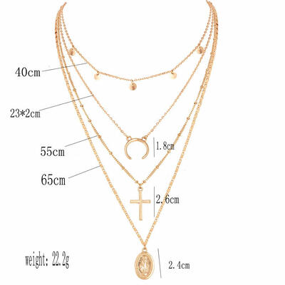 

Popular Bohemian New Moon Cross Round Pendant Multilayer Female Necklace Wholesale