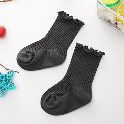 

New Solid Color Childrens Socks Loose Mouth Wooden Ear Baby Socks Girls Lace Tube Socks Cotton Breathable Student Socks