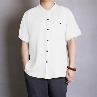 

Toponeto Mens Baggy Cotton Linen Solid Button Short Sleeve Retro T Shirts Tops Blouse