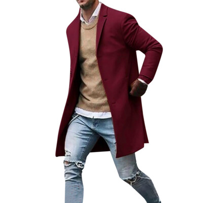 

Gobestart Mens Autumn Winter Button Slim Long Sleeve Suit Jacket Trench Coat Top Blouse