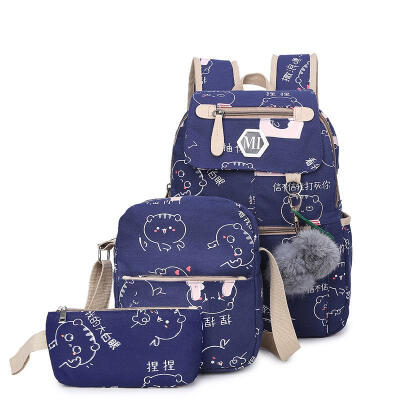 

Fashion Canvas Backpack 3 Pcs Set Women School Backpacks Schoolbag For Teenagers Student Book Bag Print Travel Backpack