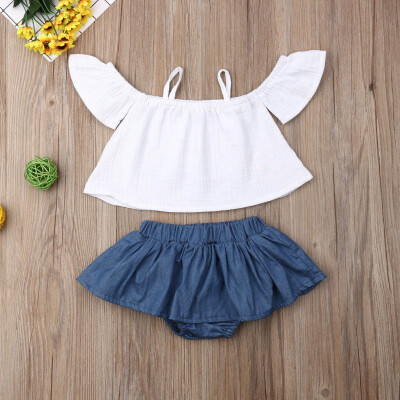 

Summer Novelty Fashion Girl Sling Top Casual Cotton Denim Skirt Two-piece Suits denim skirt for baby girls