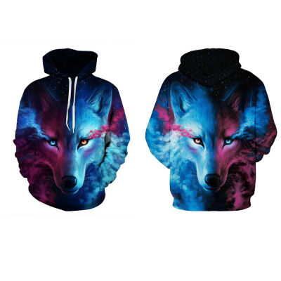 

Violet Wolf Print Sweatshirt Hoodies Men 3D Hip-Hop Winter Warm Tracksuit Sweat