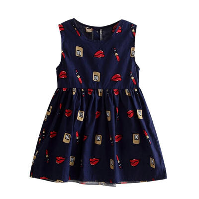 

Summer Children Casual Cute Dress Sleeveless Lips Print Breathable Clothing