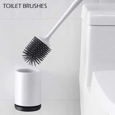 

2 In 1 Silicone Soft Bristle Nail-Free Fashion Wall-mounted Handle Toilet Brush Base Cleaning Brush Toilet WC Bathroom Set