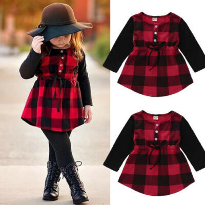 

Xmas Autumn Plaid Toddler Kids Baby Girls Clothes T Shirt Top Dress Tutu Dress