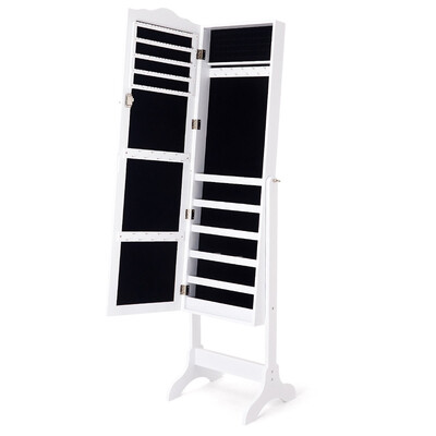 

Mirrored Lockable Jewelry Cabinet Armoire Organizer Storage Box-White