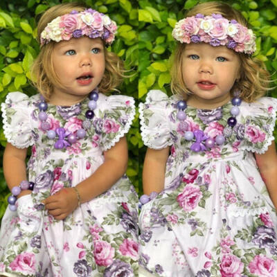 

AU Toddler Kid Baby Girl Summer Dress Bow Lace Floral Party Dress Casual Clothes