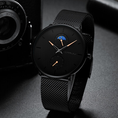 

〖Follure〗High Quality Simple Waterproof Black Stainless Steel Mesh Strap Quartz Watch