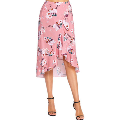 

Bohemian printed waist elastic ruffle wrap skirt 65102