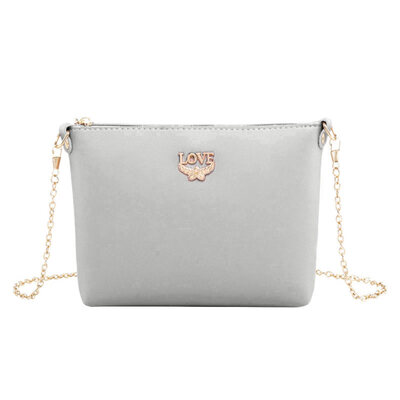 

Women Solid Color LOVE Letter Flower Zip Chain Faux Leather Crossboy Sling Bag