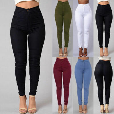 

Pencil Jeans Women Lady Stretch Casual Denim Skinny Pants High Waist Trousers US