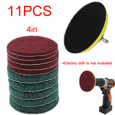 

11pcsSet Cleaning Kit Scouring Pad 100mm M10 Thread 14 Shaft Stainless Steel