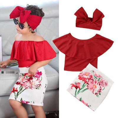 

Canis Kid Baby Girls Tops T-shirt Flower Skirt Dress Headband Outfit Clothes Set
