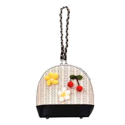 

Cherry Flower Decor Shoulder Handbags PU Leather Women Woven Crossbody Bags