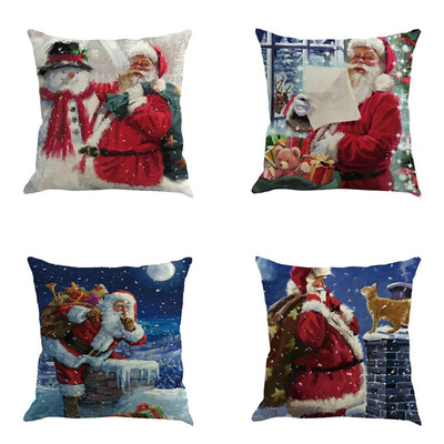 

Tailored 4PC Christmas Cotton Linen Sofa Car Home Waist Cushion Cover Throw Pillow Case