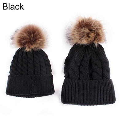 

Cute Kids Baby Boys Girls Mom Hat Set Knitted Winter Warm Hats Soft Beanie Cap