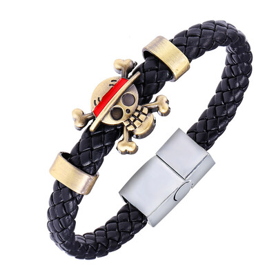 

One Piece Road Flying Straw Hat Pirates Copper Logo Woven Leather Bracelet