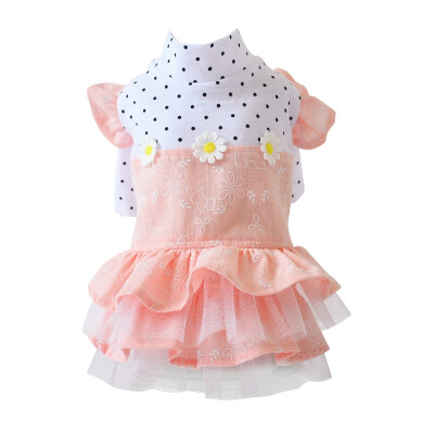 

Pet Dog Polka Dot Printed Dress Spring Summer Cotton Clothes Flower Gauze Tutu Dress For Dog Girls Pet Floral High Neck Dress