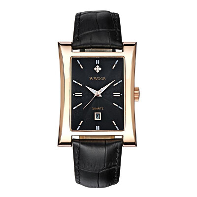

WWOOR Eye-catching Rectangle Dial Quartz Watch Business Waterproof Leather Band Calendar Wrist Watch