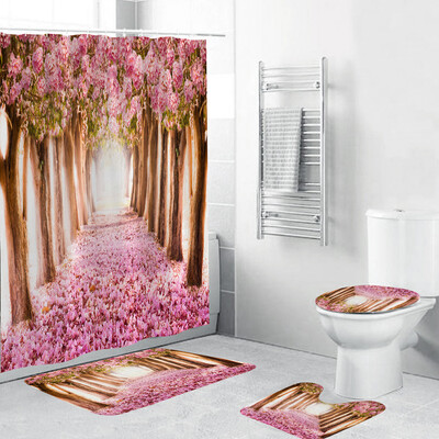 

Gobestart 4PCS Non Slip Toilet Polyester Cover Mat Set Bathroom Shower Curtain