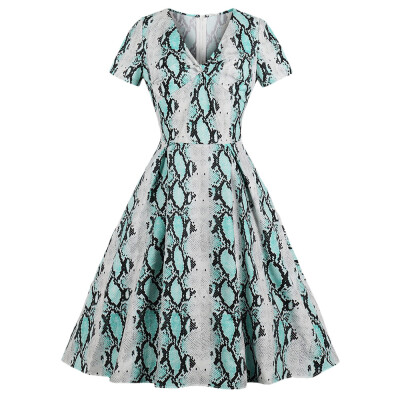 

Vintage Snakeskin Print Fit&Flare Dress