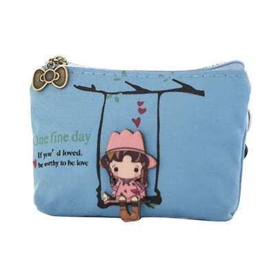 

Cartoon Swing Girl Canvas Mini Wallet Coins Money Purse Keys Holder Clutch Bag