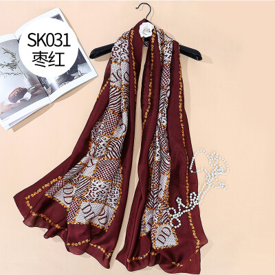 

European&American fashion simulation silk chain color silk scarf beach holiday sunscreen silk scarf shawl beach towel