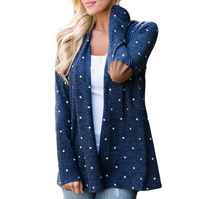

Toponeto Women Fashion Plus Size Print Dot Long Sleeve Colorful Smock Patchwork Coat