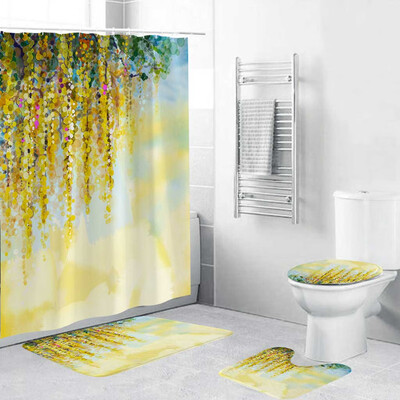 

Gobestart 4PCS Non Slip Toilet Polyester Cover Mat Set Bathroom Shower Curtain