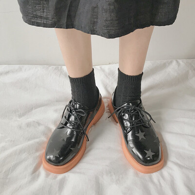 

Flat soles soft soles comfortable round heads casual shoes bright leather shoes college wind students shoes single shoes a