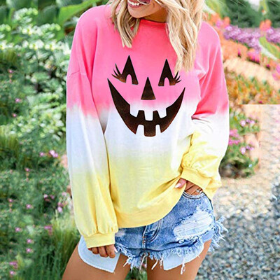 

Tailored Women Long Sleeve Sweatshirt Colorblock Tie Halloween Printed Pullover -2XL