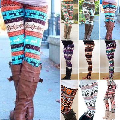 

Womens Xmas Snowflake Reindeer Knitted Tights Pants Warm Leggings Skinny Slim Pencil Pants Trousers