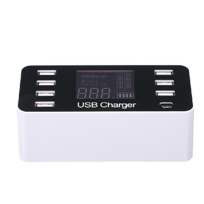 

8-Port USB Charger LCD Display Power Adapter with Type-C Port Multi-functional Charger Station for Home Office&Travel