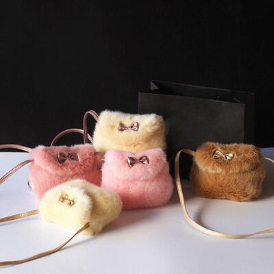 

Fashion Girls Kids Purse Bowknot Mini Artificial Fur Handbags Cross Body Comfortable Cute Handbag