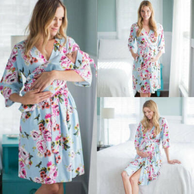 

Nursing Dresses Pregnancy Bathrobe Clothes Maternity Pajamas Sleepwear Gowns US