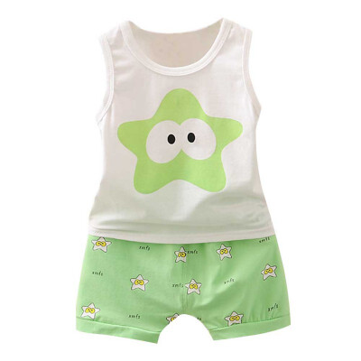 

Summer Baby Girls Sleeveless Print Vest TopsShorts Casual Outfits Sets Cartoon Girls Cute Baby Children Girls Clothes Sets