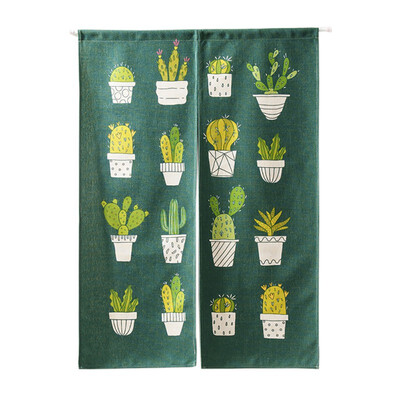 

85120cm Pastoral Watercolor Cactus Cotton And Linen Curtains Curtain Entrance Half Curtain Decoration