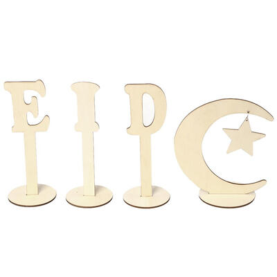 

4pcs Eid Mubarak Party Ornaments Wood Vintage Muslim Ramadan Festival Decor