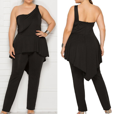

Gobestart Fashion Womens Sexy Plus size Ruffle Solid Patchwork Irregular Loose Jumpsuit